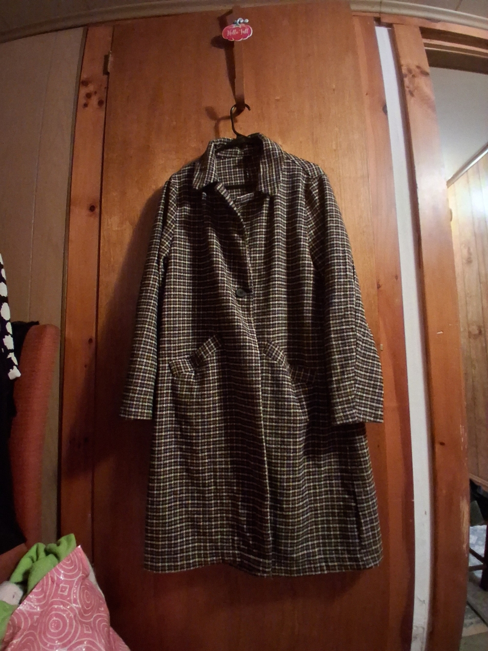 Women's Checked Mid-Length Trench Coat in Brown and Black